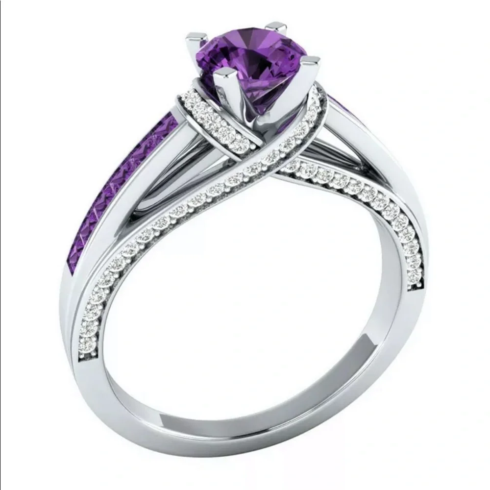 New 925 Silver Round Cut Amethyst Women’s Ring 💍 - Picture 1 of 4